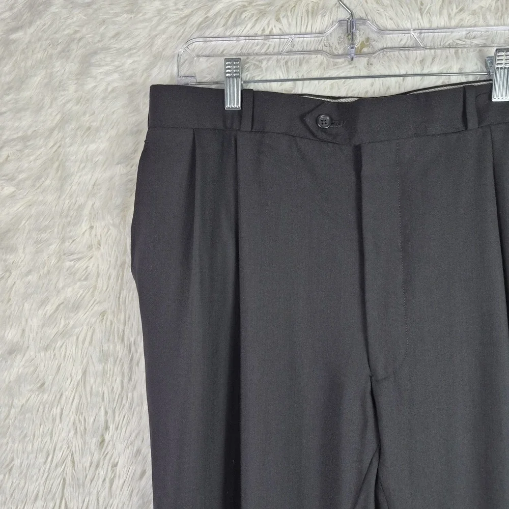 Joseph & Feiss Mens Black 100% Worsted Wool Pleated Cuffed Dress Pants‎ 36x30